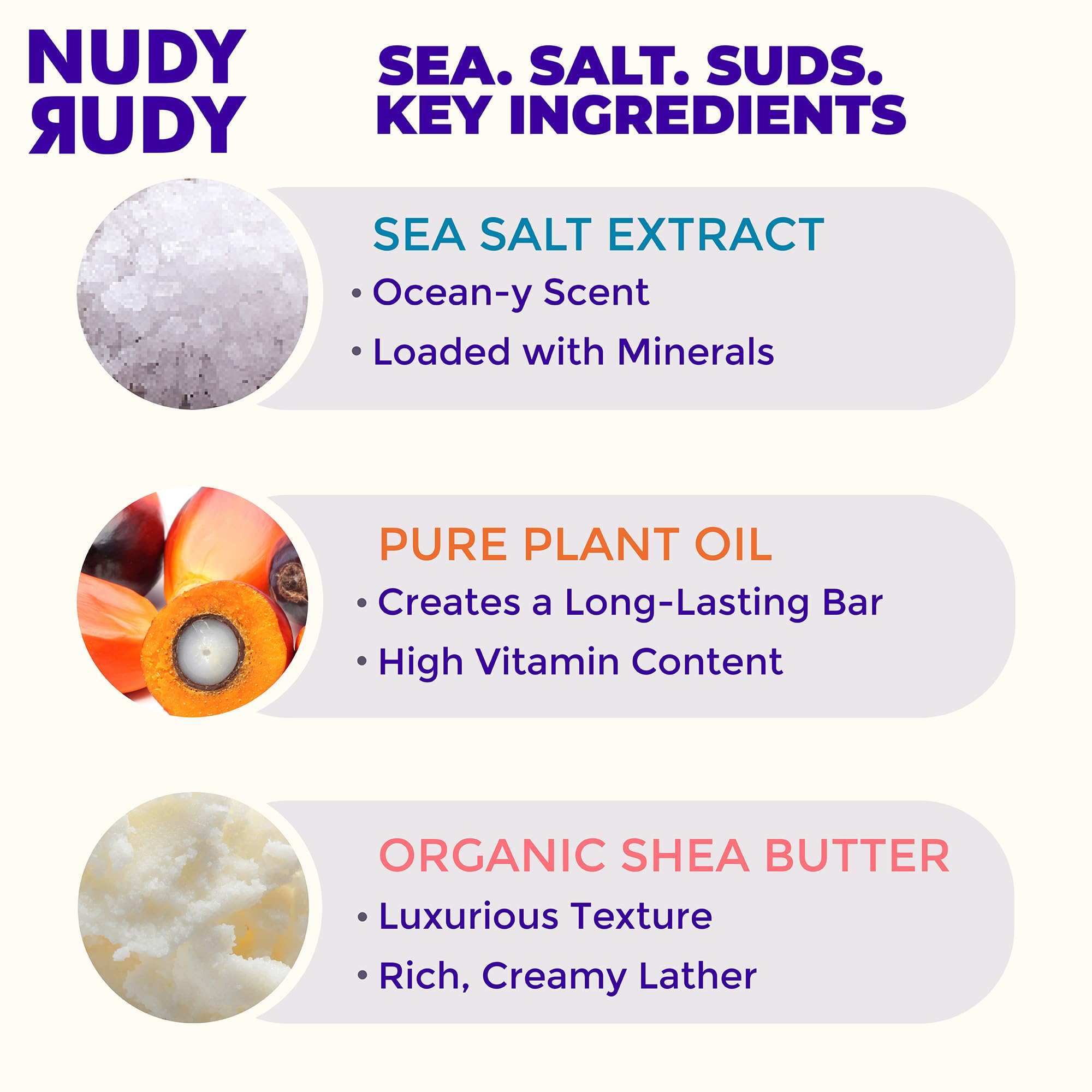 Nudy Rudy lather in hand demonstrating dense, nourishing foam