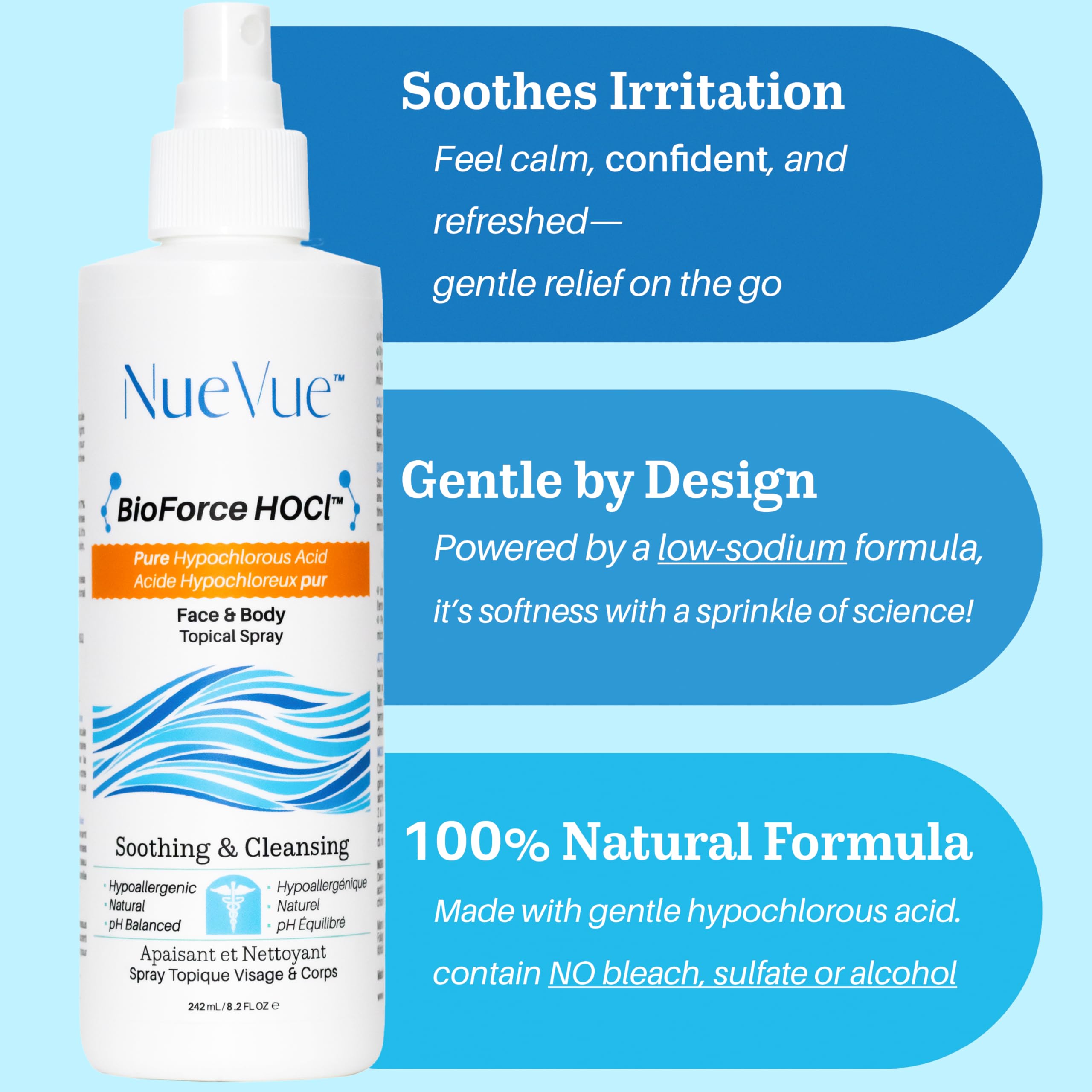 NueVue nozzle spraying micro-mist for even coverage and no-drip benefit