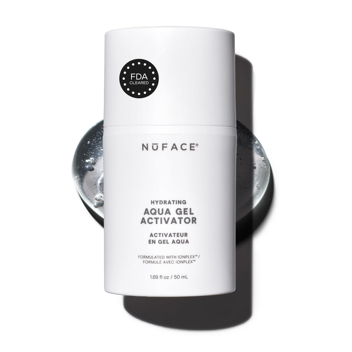 NuFACE IonPlex Aqua Gel front packaging showing clean design and size benefit