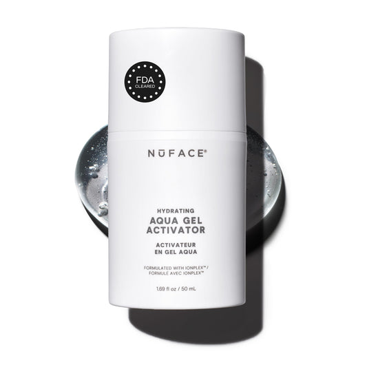 NuFACE IonPlex Aqua Gel front packaging showing clean design and size benefit