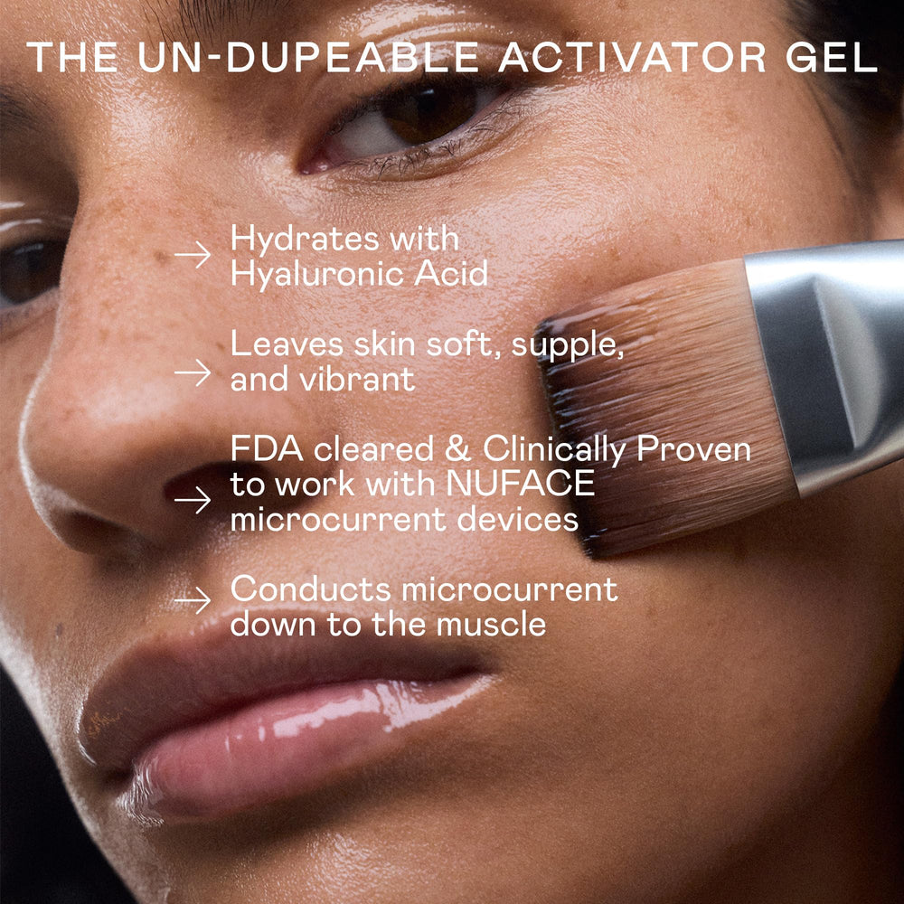NuFACE gel pump dispenser detail demonstrating easy, controlled product use