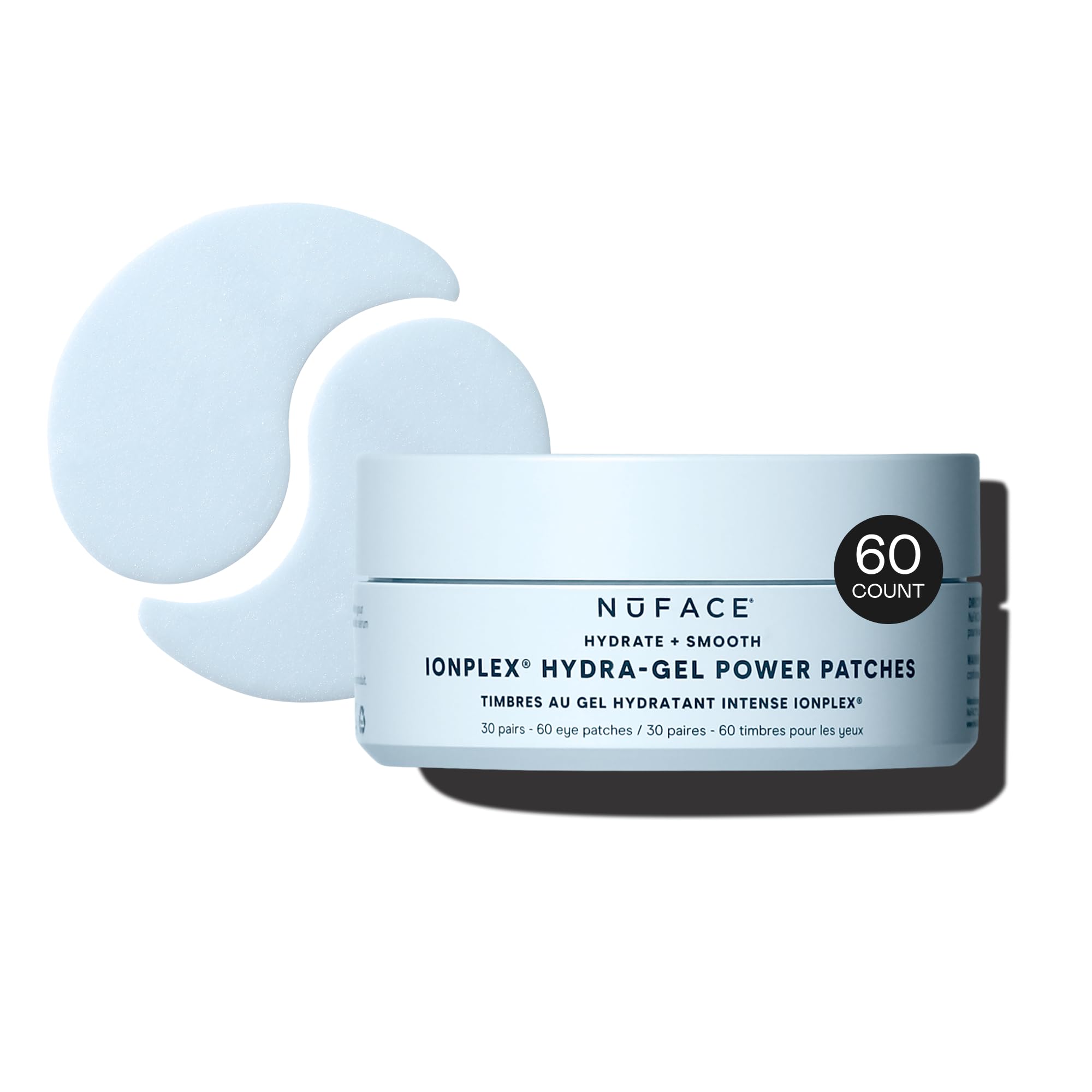 NuFACE jar front view showing packaging and patch count benefits hydration