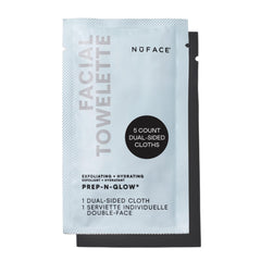 NuFACE front packaging showing five individually wrapped facial towelettes for on-the-go use