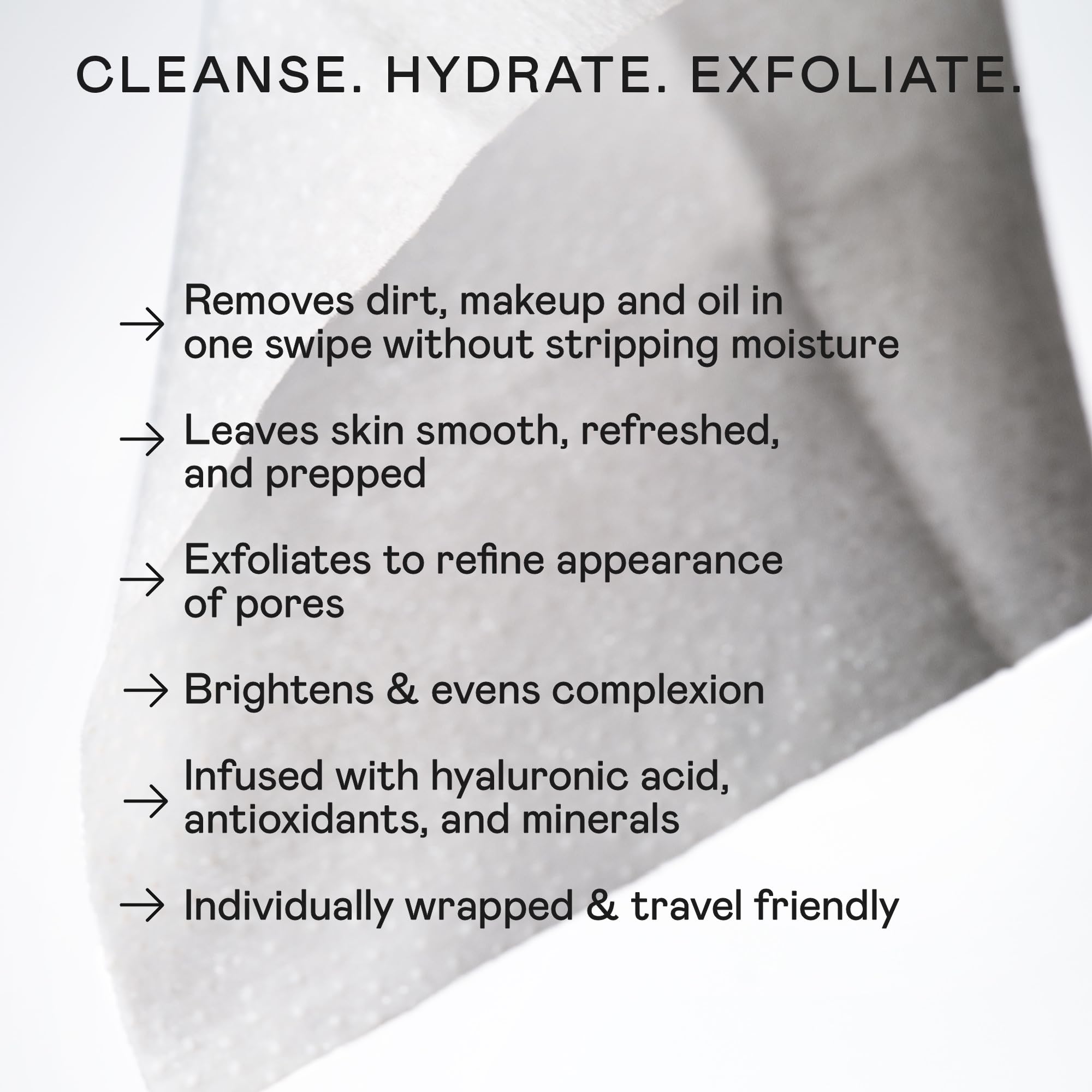 NuFACE open towelette texture reveal with hydrating formula to cleanse and hydrate skin