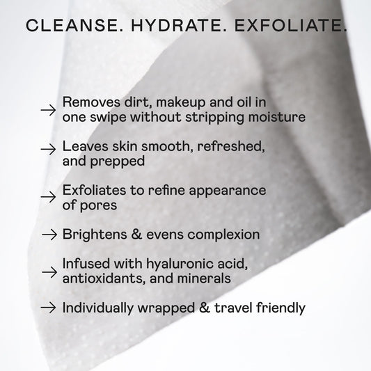 NuFACE open towelette texture reveal with hydrating formula to cleanse and hydrate skin