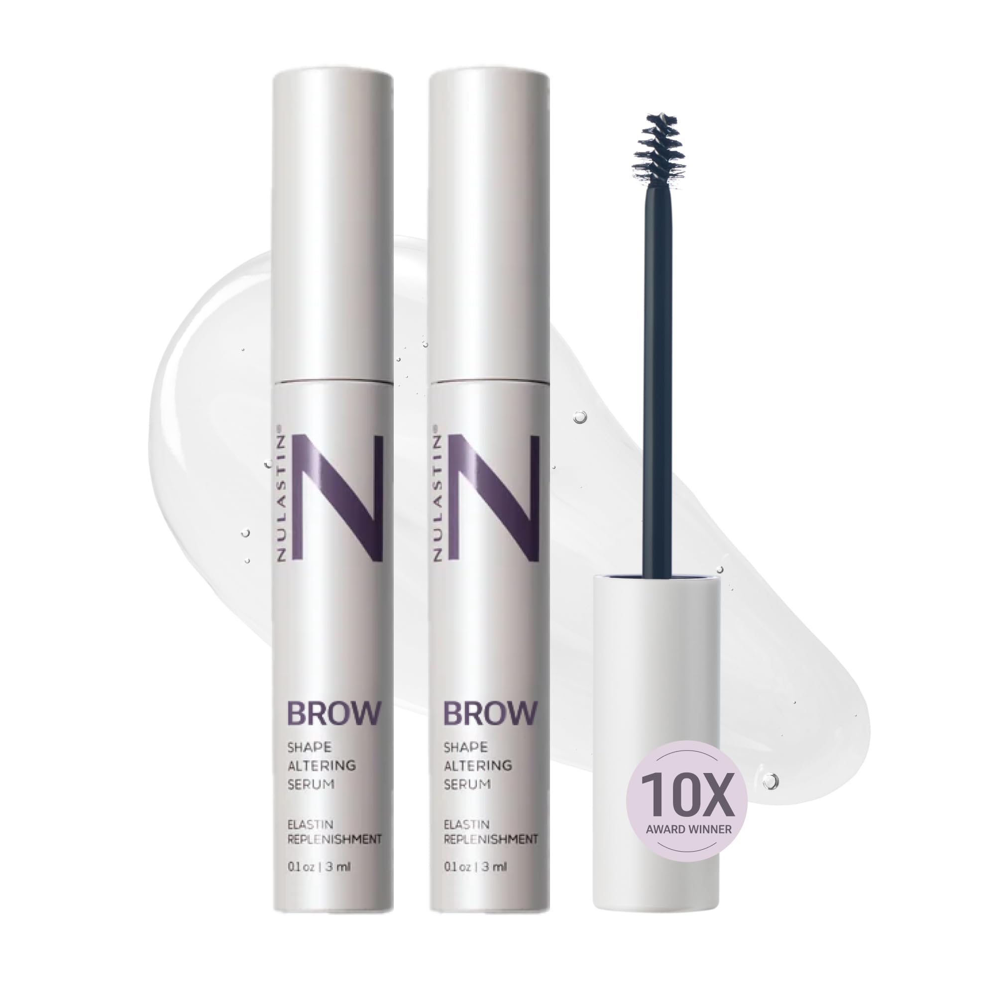 NULASTIN front packaging showing dual-count brow serum and shaping benefit
