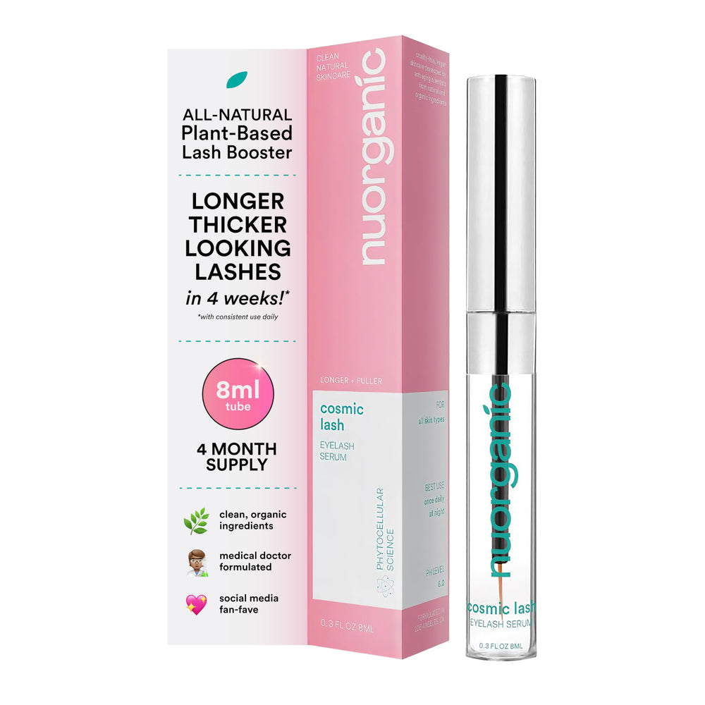 NuOrganic Cosmic Lash front packaging showing XL 8ml bottle and label, clear benefit