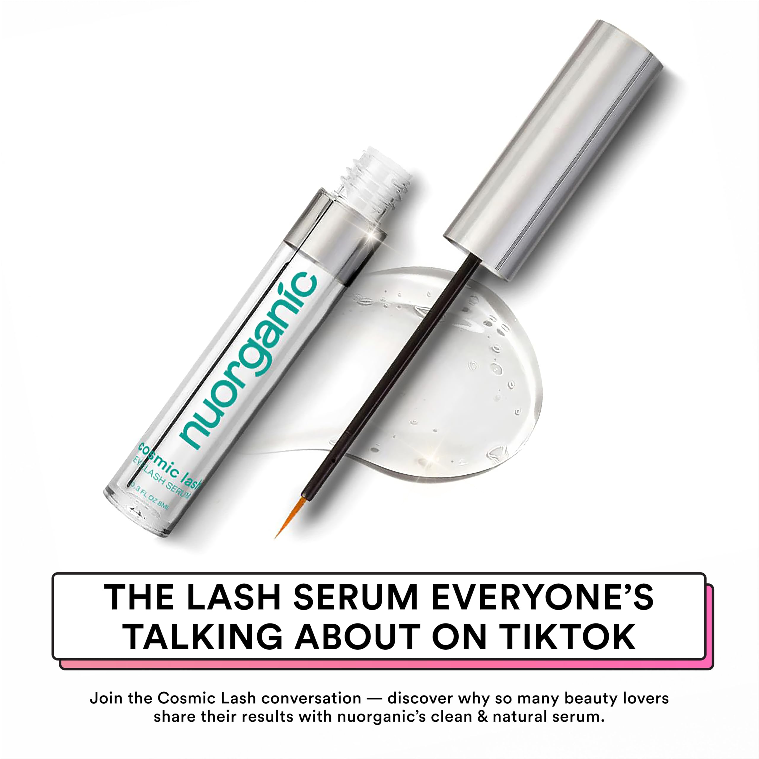 NuOrganic Cosmic Lash serum droplet texture close-up showing nutrient-rich formula benefit