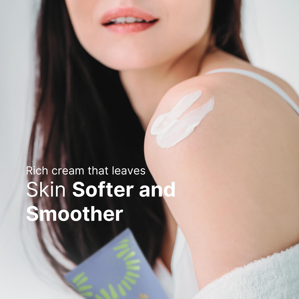 Nu Skin applying body butter to elbow to visibly smooth and soften rough skin