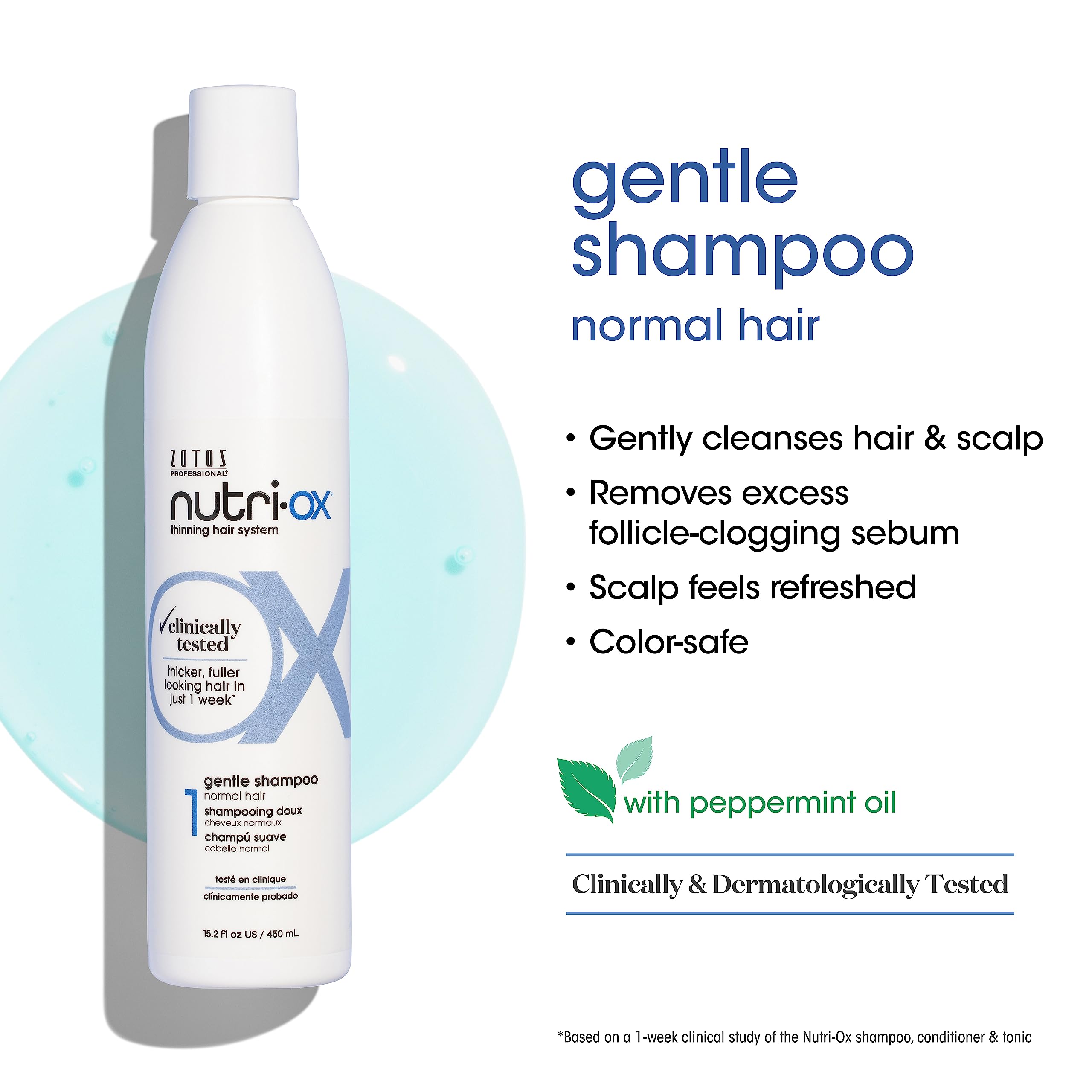 NUTRI-OX pump and label close-up highlighting ingredients and clarity