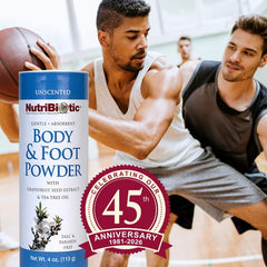 NutriBiotic powder applied to foot demonstrating moisture control