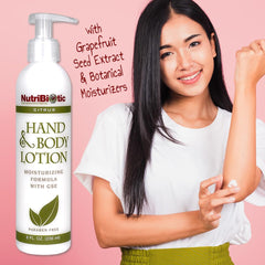 NutriBiotic lotion texture poured on hand demonstrating lightweight absorption and hydration