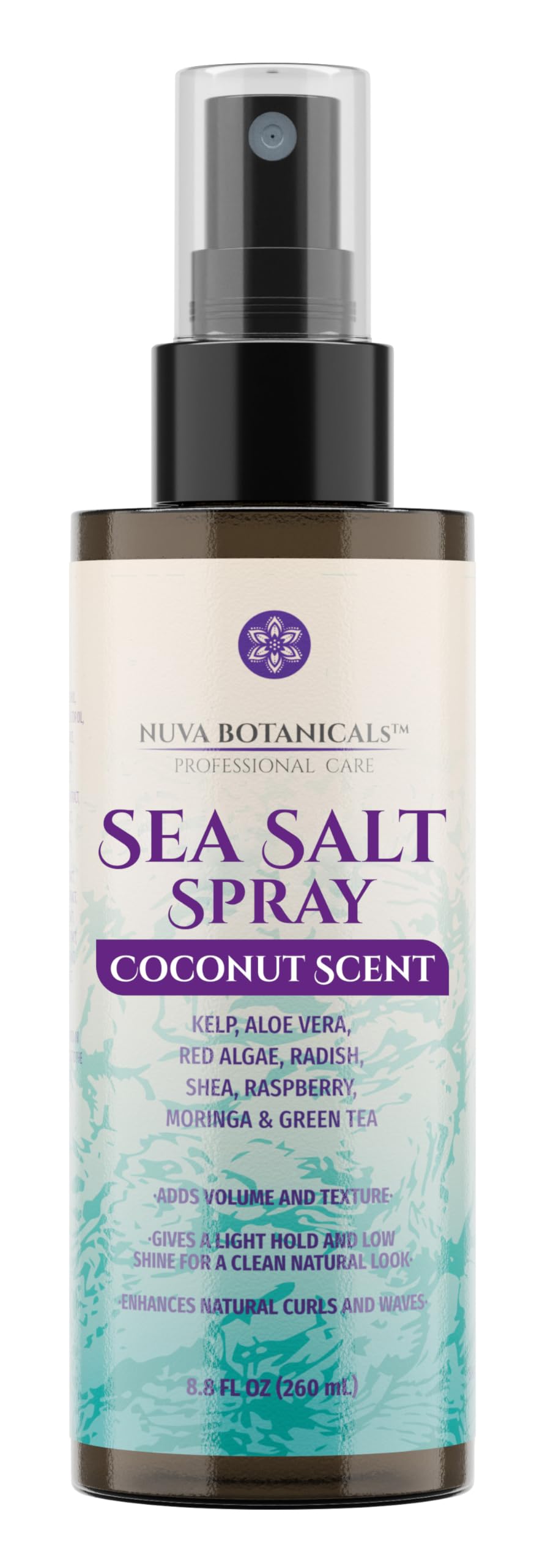 Nuva Botanicals bottle front packaging showing product and matte finish benefit