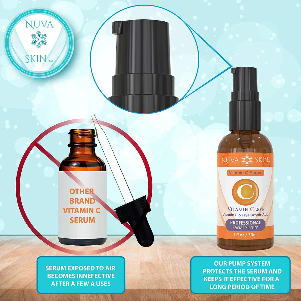 Nuva Skin bottle held in hand showing size and travel-friendly benefit