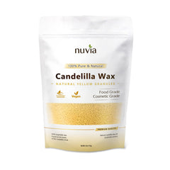 Nuvia Organics candelilla wax granules in bowl showing smooth melt and easy measuring