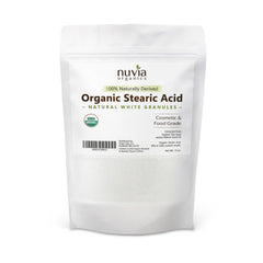Nuvia Organics stearic acid front packaging shows organic label and clear product benefit