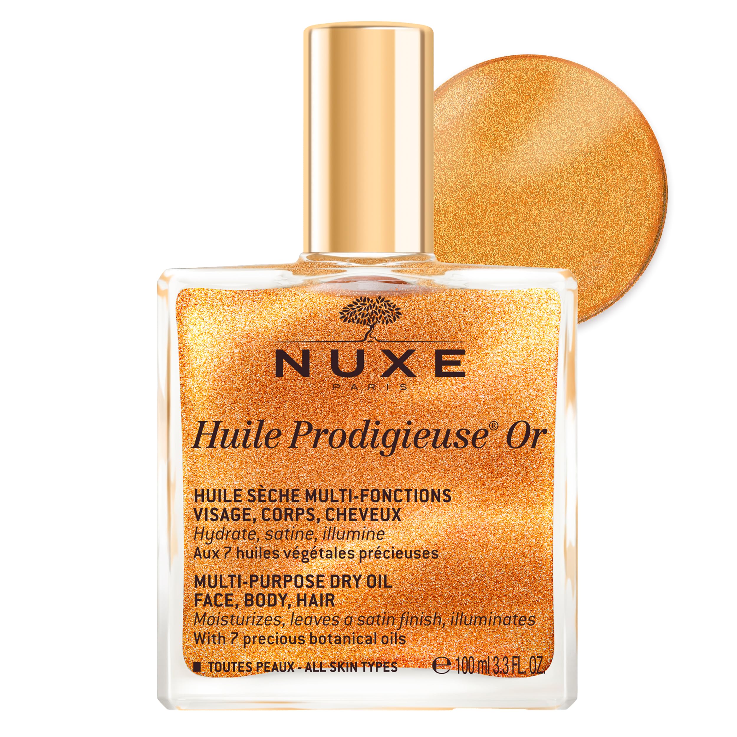 NUXE bottle front view showing elegant packaging and product benefit
