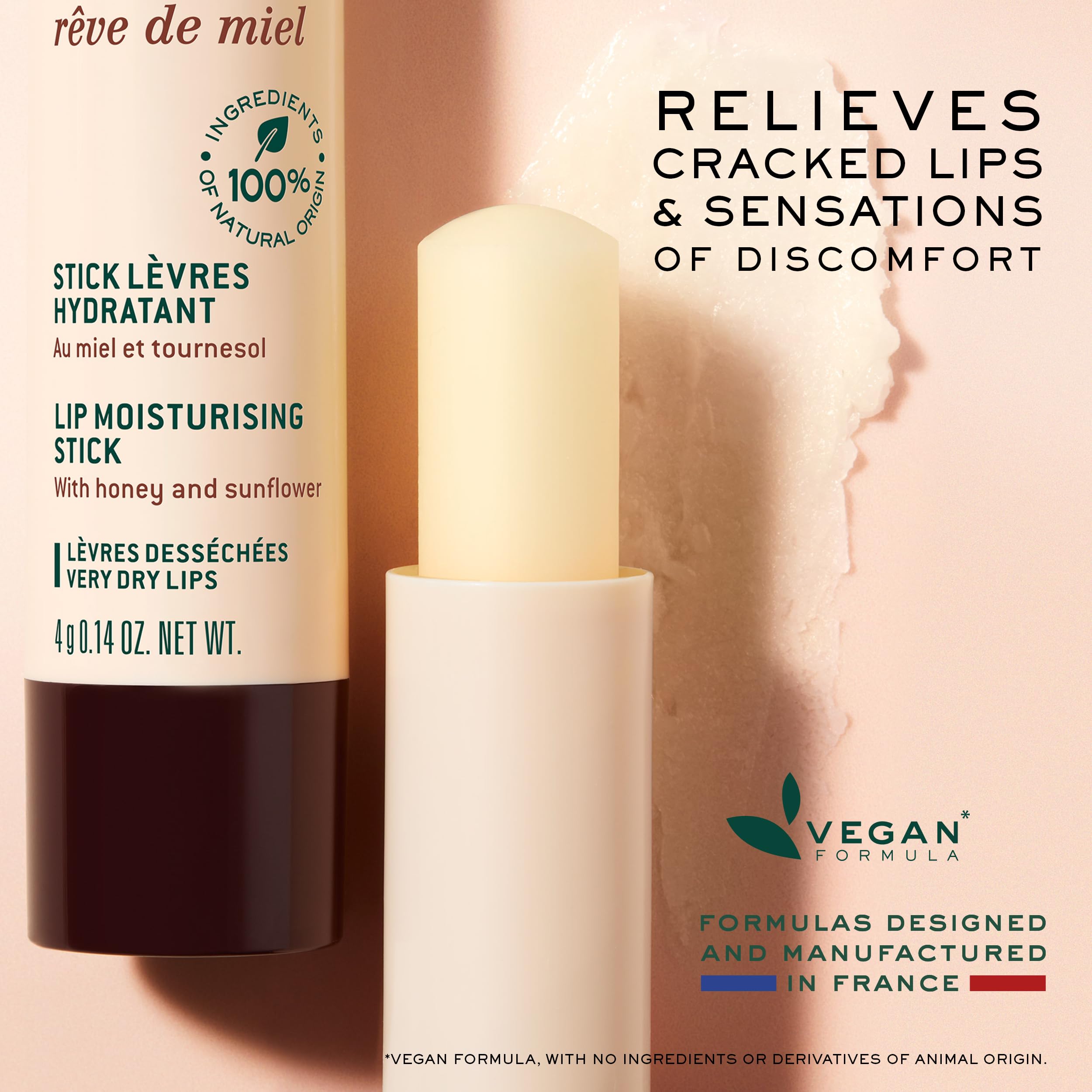 NUXE ingredients label close-up highlighting honey shea butter nourishing benefits