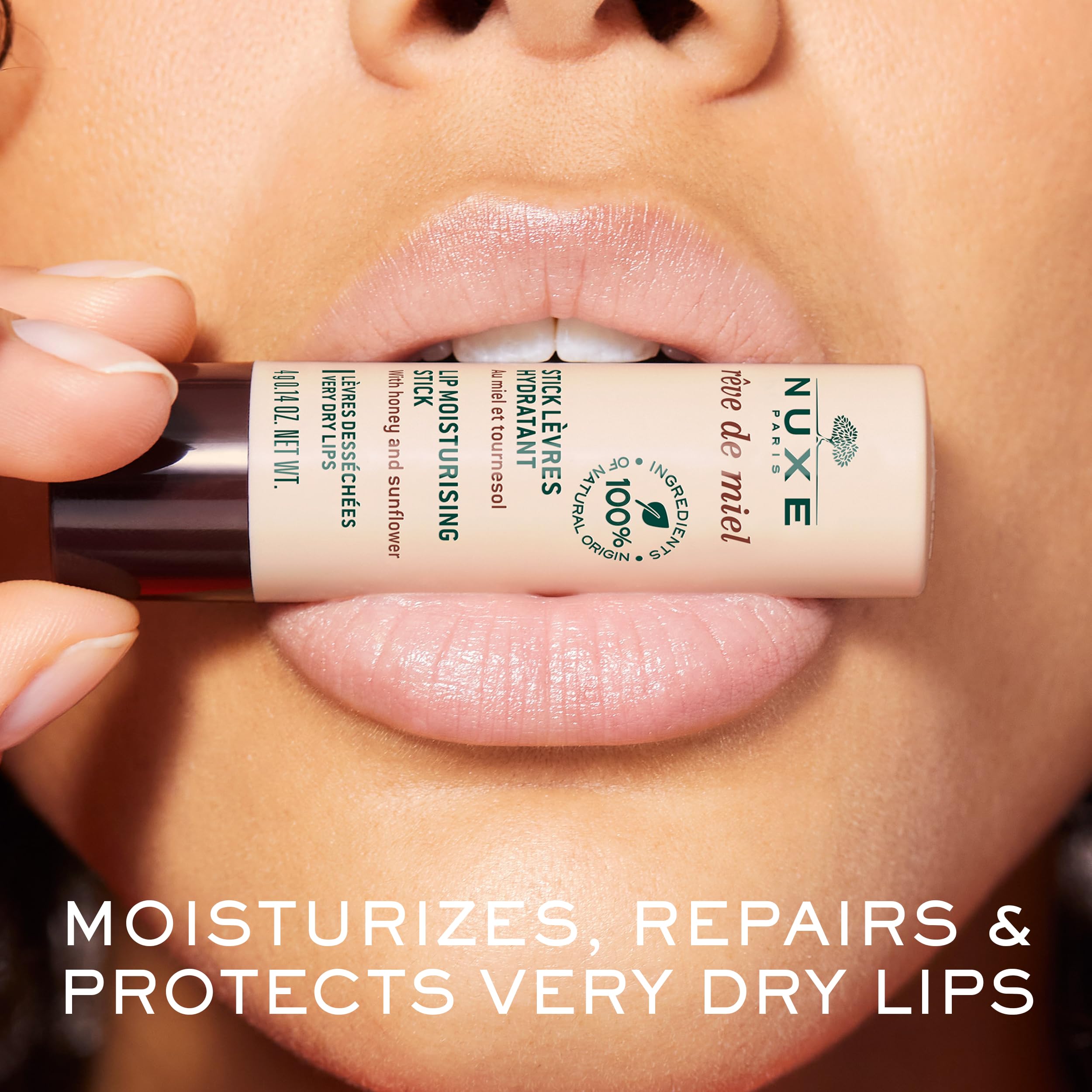 NUXE balm open showing smooth texture and easy glide for immediate relief