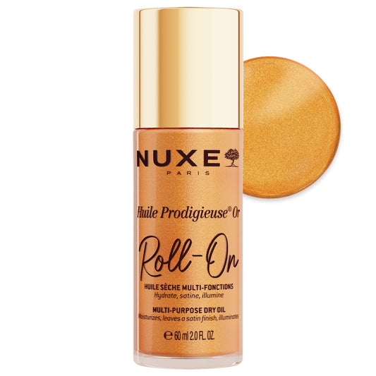 NUXE roll-on front packaging showing travel-ready radiant oil
