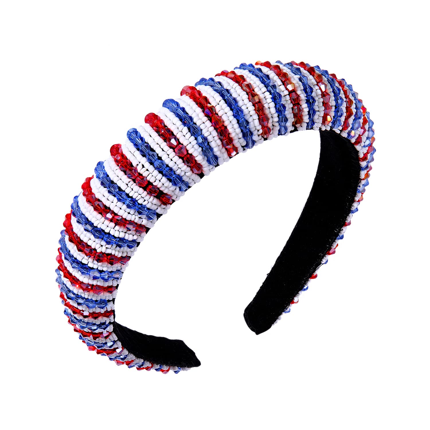 NVENF front view headband showcasing patriotic red blue white design and sparkle
