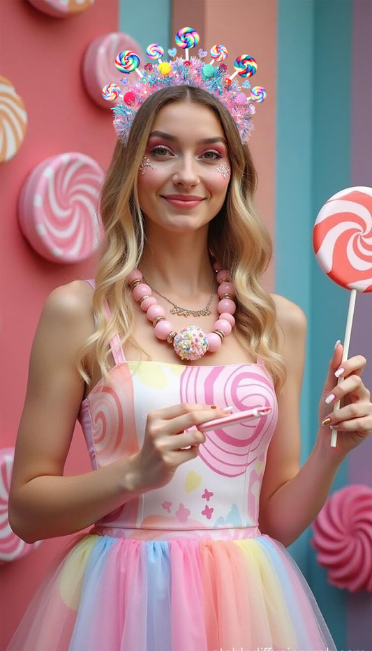 NVENF close-up of swirl clay lollipop charm, vivid detail and durability