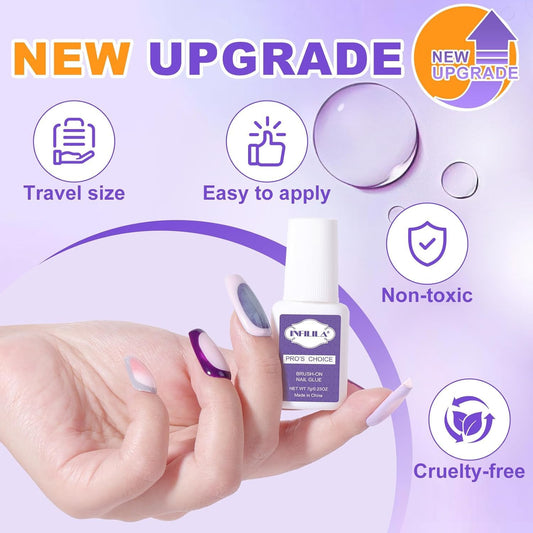 NXJ INFILILA brush applicator close-up delivering precise glue for neat nail placement