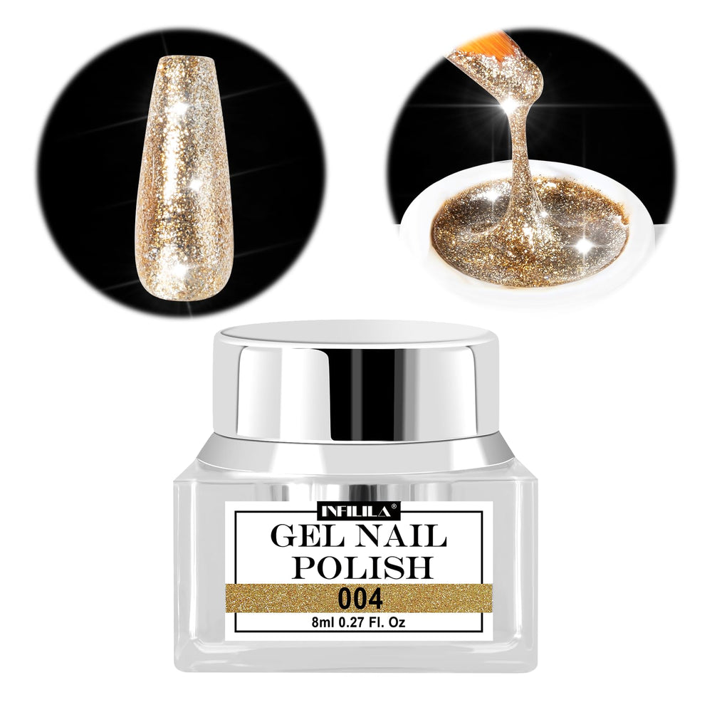 NXJ INFILILA front bottle showing reflective gold finish and quick lamp cure benefit