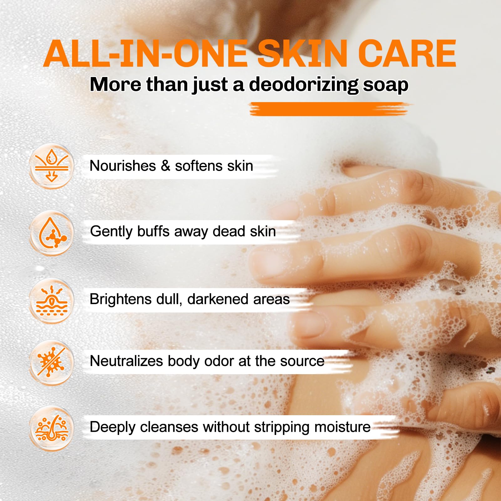 NXPPYY soap lather in hand demonstrating rich cleansing foam and freshness