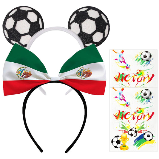Nxtpz front view flag bow headband showing patriotic design and bold colors