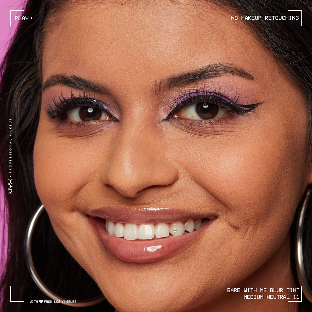 NYX PROFESSIONAL MAKEUP half-face before and after showing blurred pores and more even tone for visible comparison benefit
