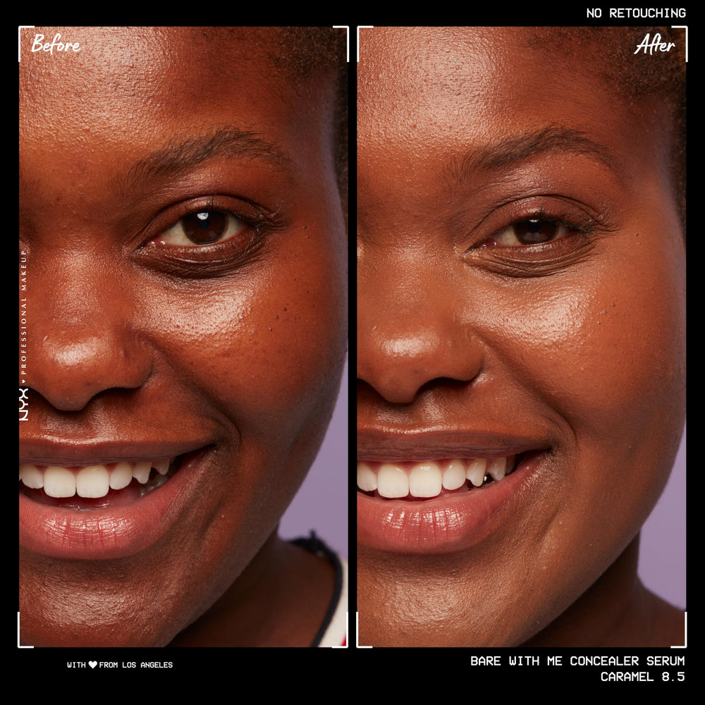 NYX Bare With Me texture swipe showing creamy-serum finish and hydrating appearance