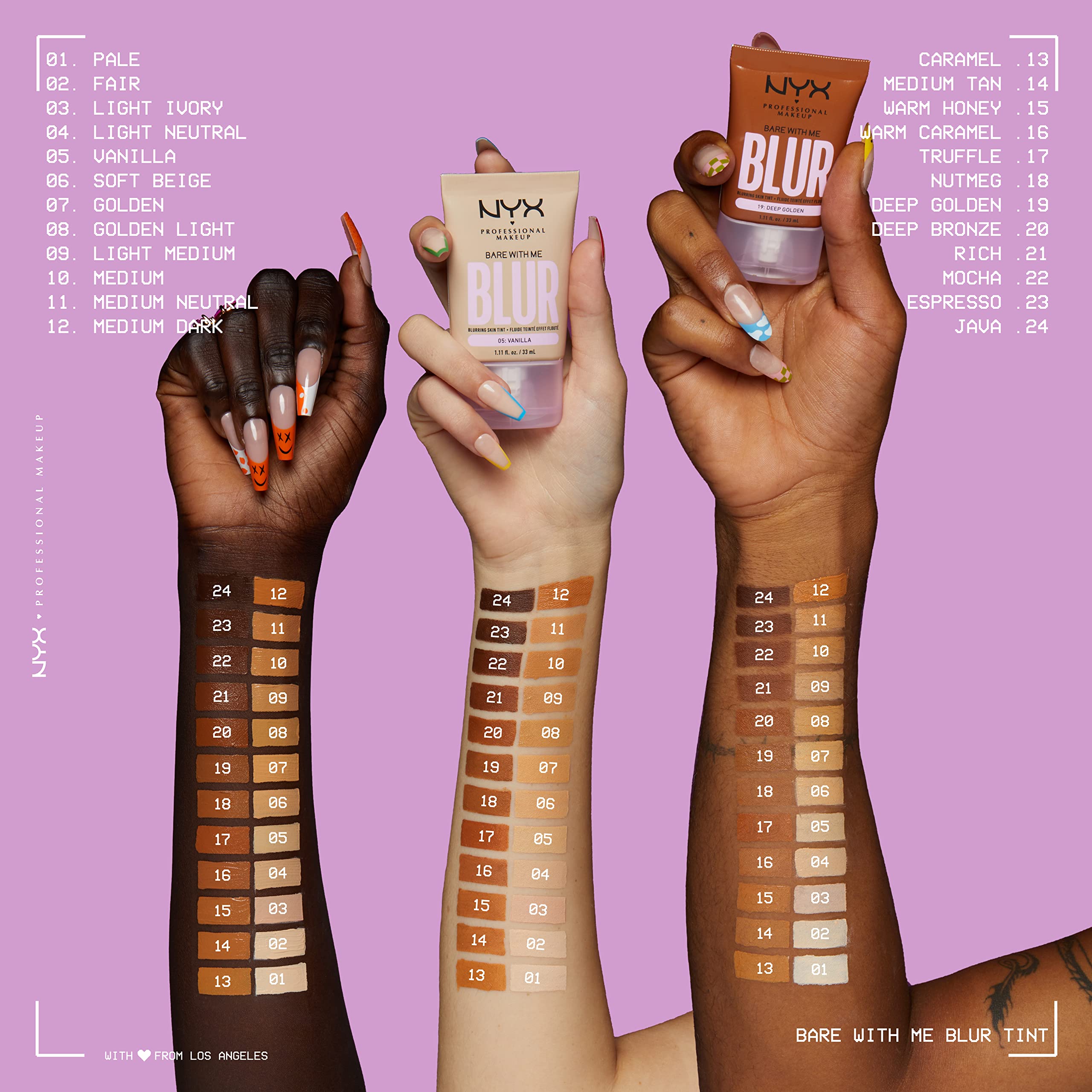 NYX PROFESSIONAL MAKEUP side label highlighting glycerin niacinamide matcha benefits