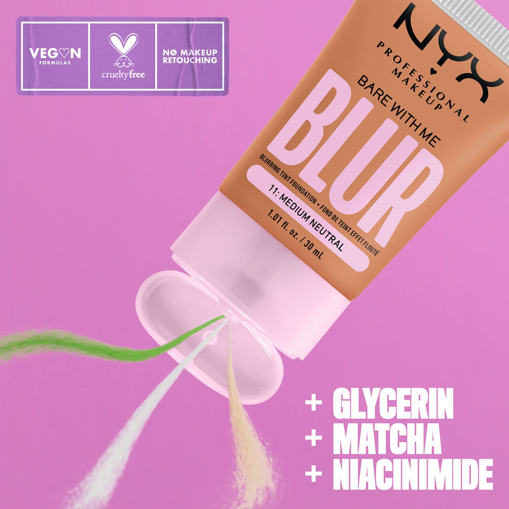 NYX PROFESSIONAL MAKEUP close-up texture swipe of Bare With Me tint illustrating smooth blendability and blurred finish