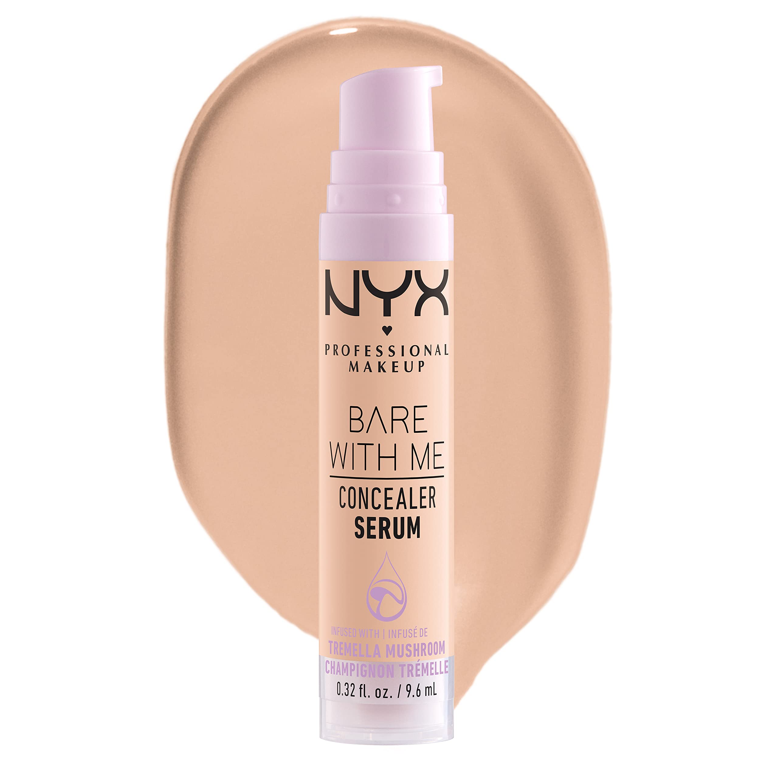 NYX PROFESSIONAL MAKEUP front packaging of Bare With Me Concealer Serum showing product and shade—portable coverage
