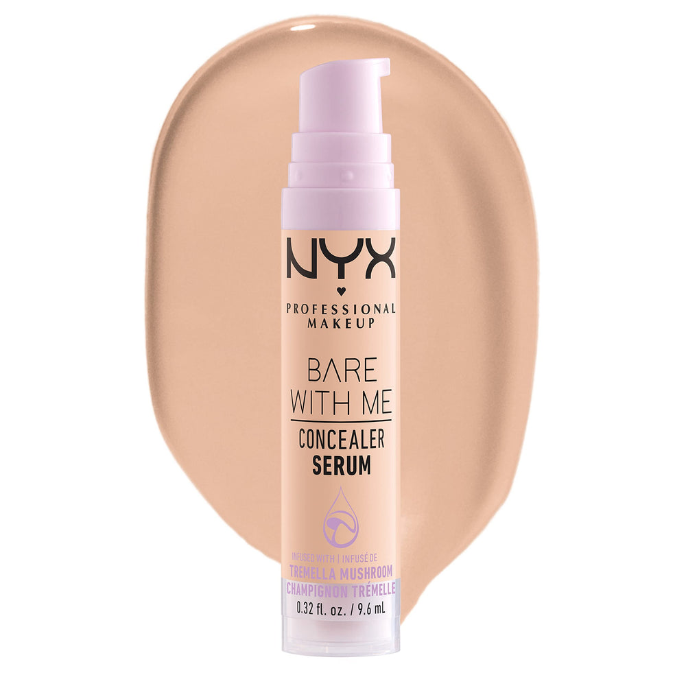 NYX PROFESSIONAL MAKEUP front packaging of Bare With Me Concealer Serum showing product and shade—portable coverage