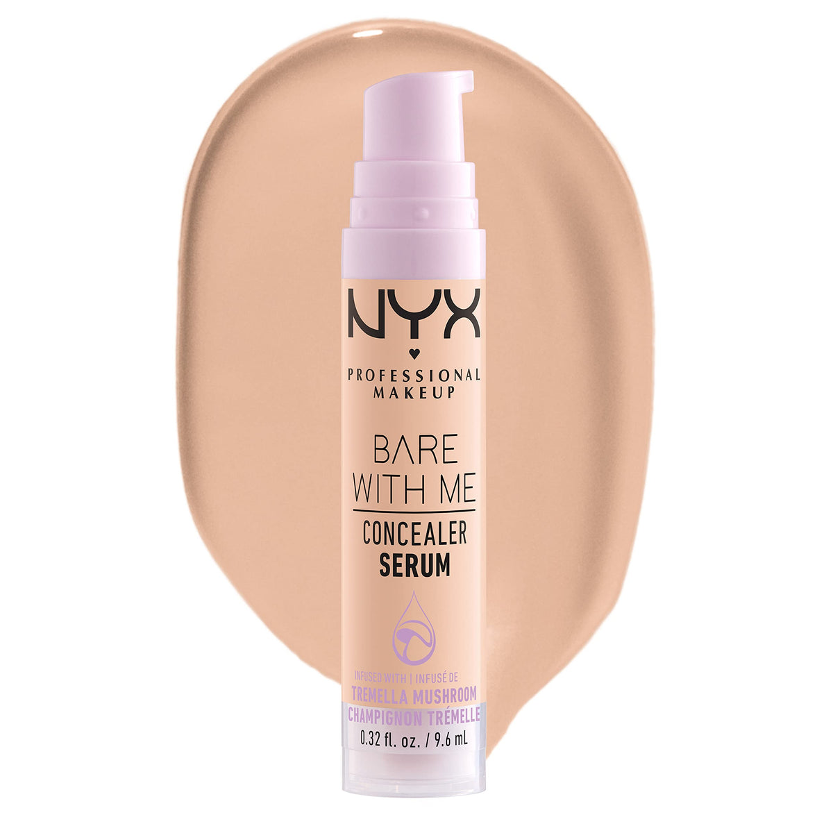 NYX PROFESSIONAL MAKEUP front packaging of Bare With Me Concealer Serum showing product and shade—portable coverage