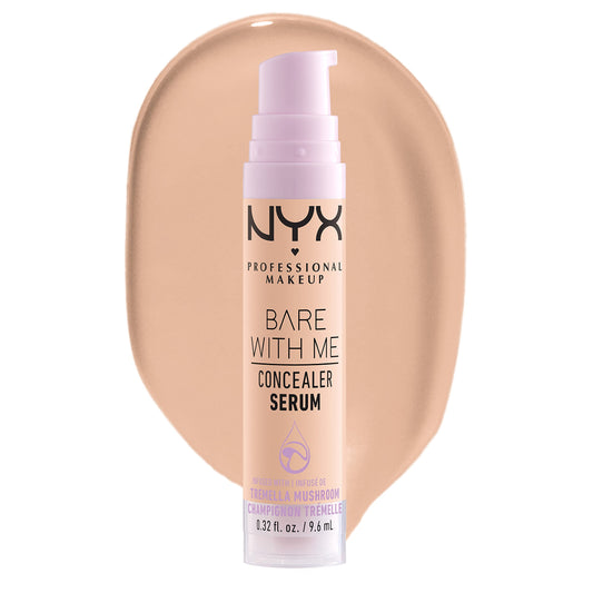 NYX PROFESSIONAL MAKEUP front packaging of Bare With Me Concealer Serum showing product and shade—portable coverage