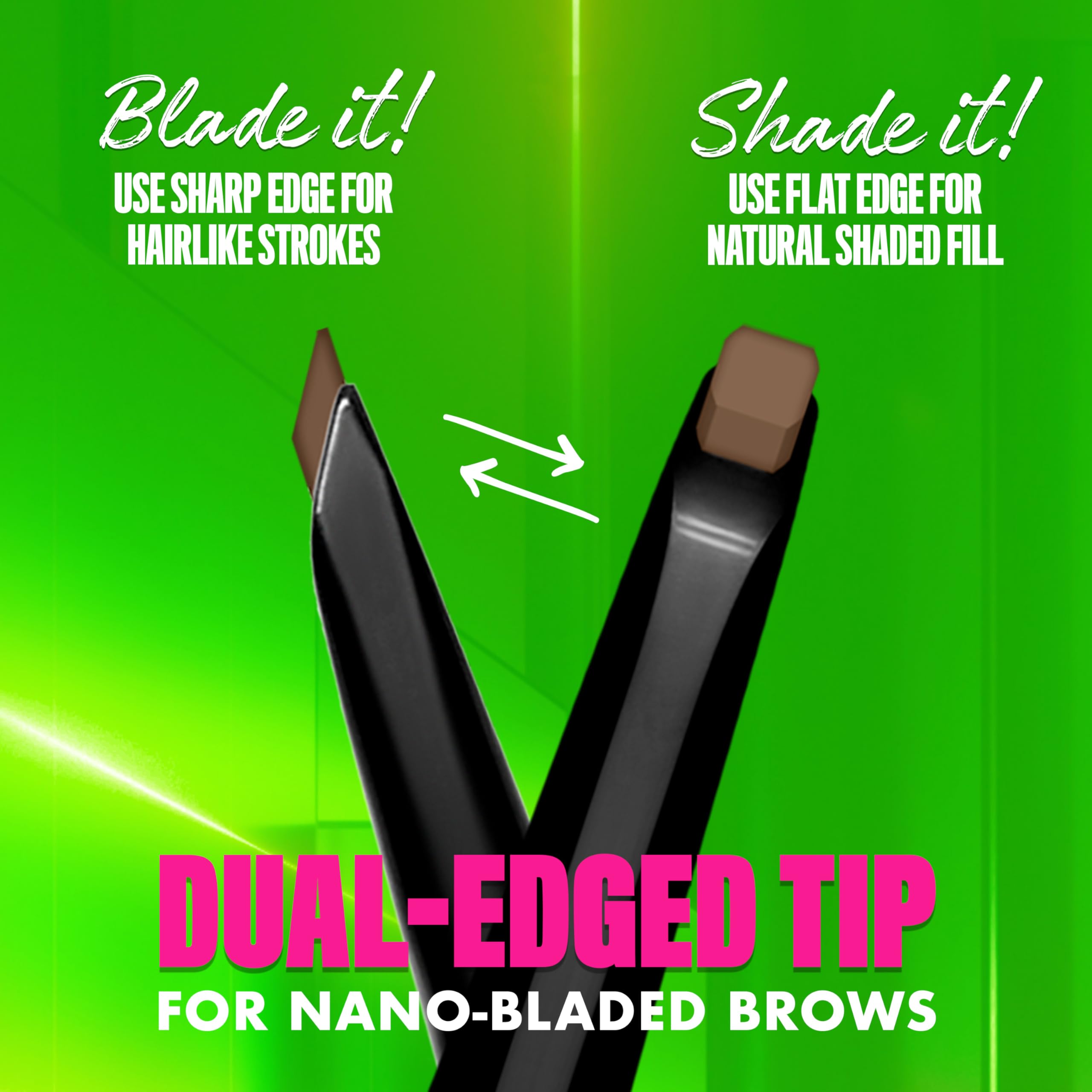 NYX PROFESSIONAL MAKEUP close-up of dual-edged tip creating hairlike strokes