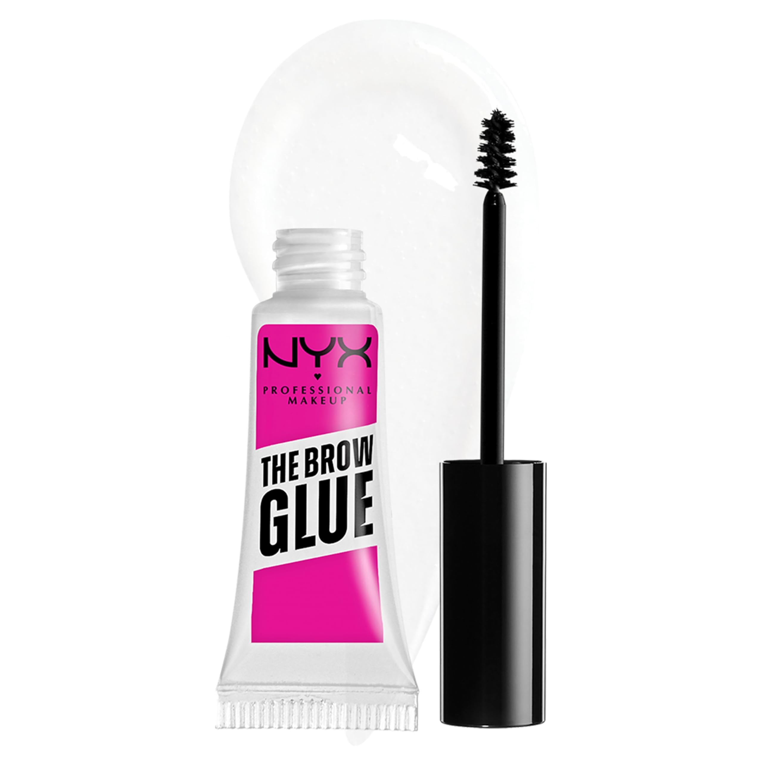 NYX PROFESSIONAL MAKEUP brow glue front packaging showing brand and clear gel benefit