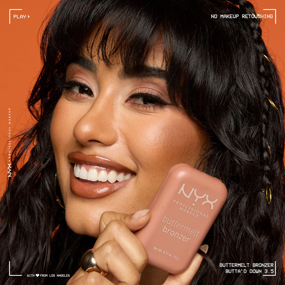 NYX PROFESSIONAL MAKEUP bronzer inside a makeup bag illustrating everyday portability and style