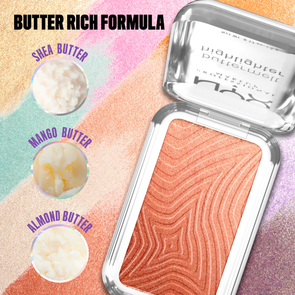 NYX Buttermelt packaging label detail highlighting vegan, cruelty-free benefits