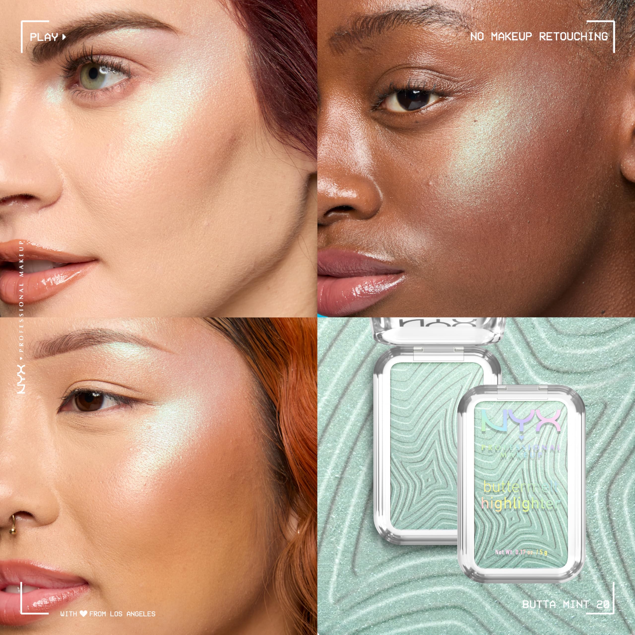 NYX PROFESSIONAL MAKEUP application on cheek showing mint highlight enhancing bone structure