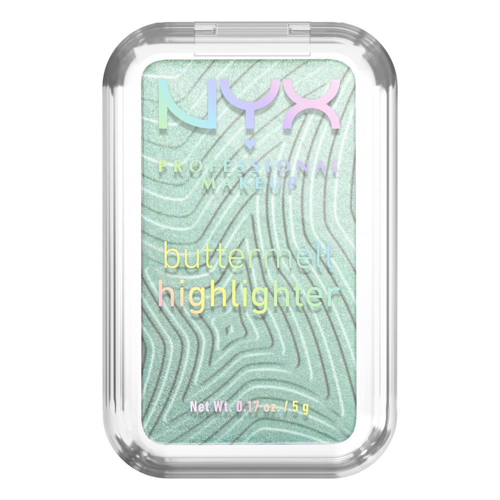 NYX PROFESSIONAL MAKEUP front pan of Buttermelt Butta Mint showing compact shimmer and brand
