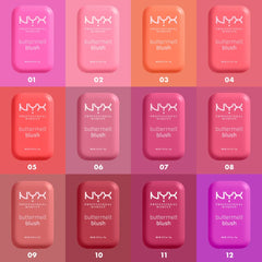 NYX Buttermelt being applied with a blush brush demonstrating even application and natural flush