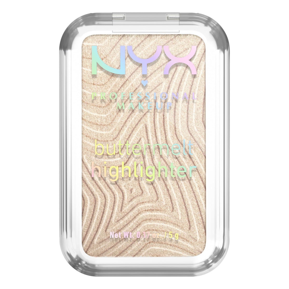 NYX Buttermelt front compact showing light champagne shade and instant glow