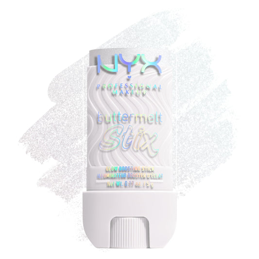 NYX PROFESSIONAL MAKEUP front packaging highlighter stick showing shade label and compact design benefits travel-ready