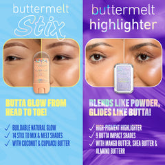 NYX PROFESSIONAL MAKEUP Buttermelt Glaze Stix paired with blush and bronzer showing coordinated makeup benefits