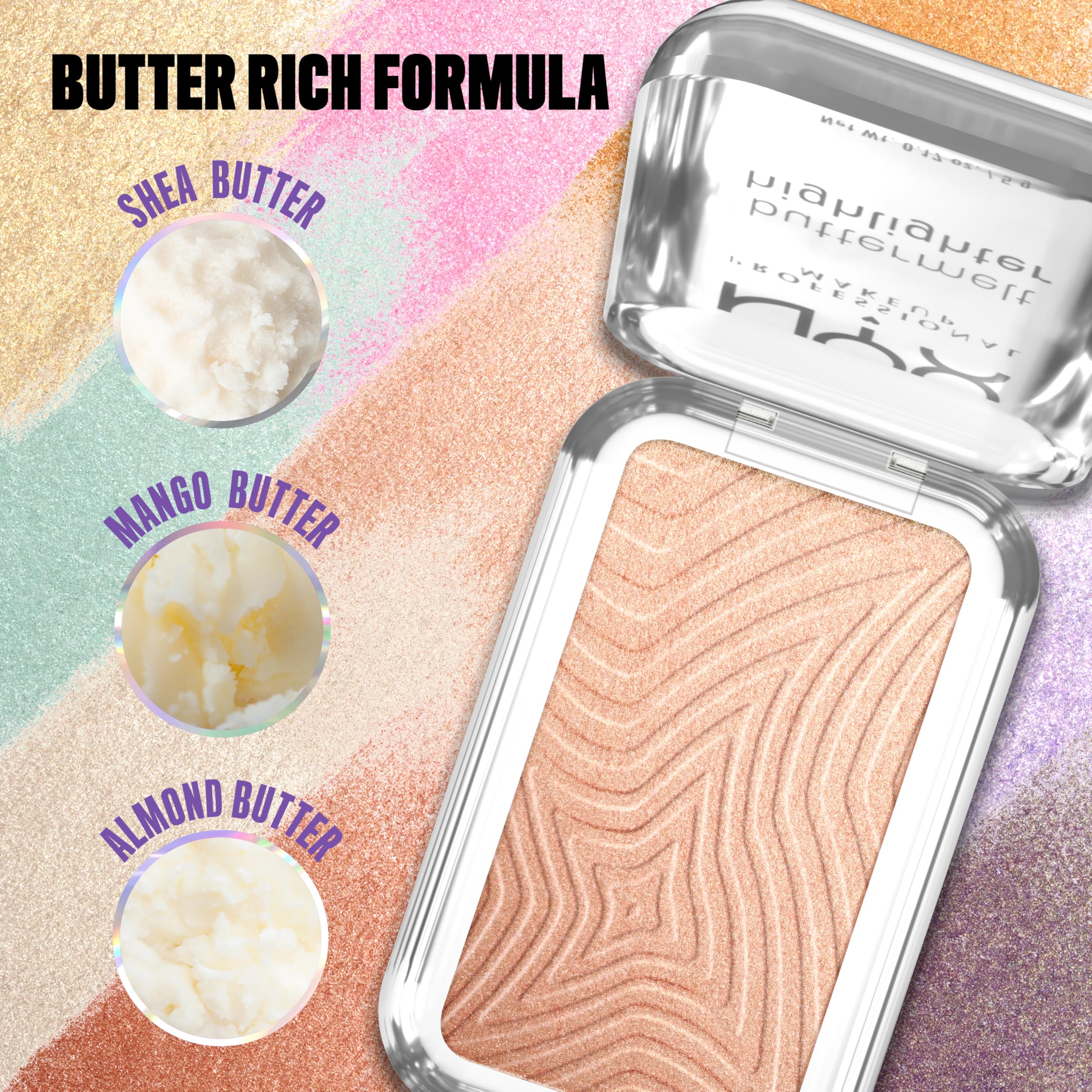 NYX PROFESSIONAL MAKEUP ingredient label detail highlighting butter infusions for smooth glide