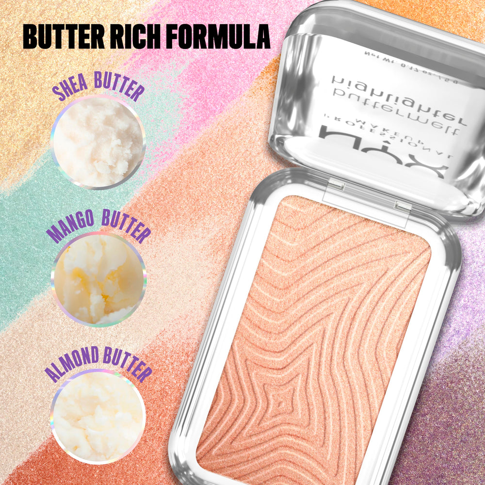 NYX PROFESSIONAL MAKEUP ingredient label detail highlighting butter infusions for smooth glide